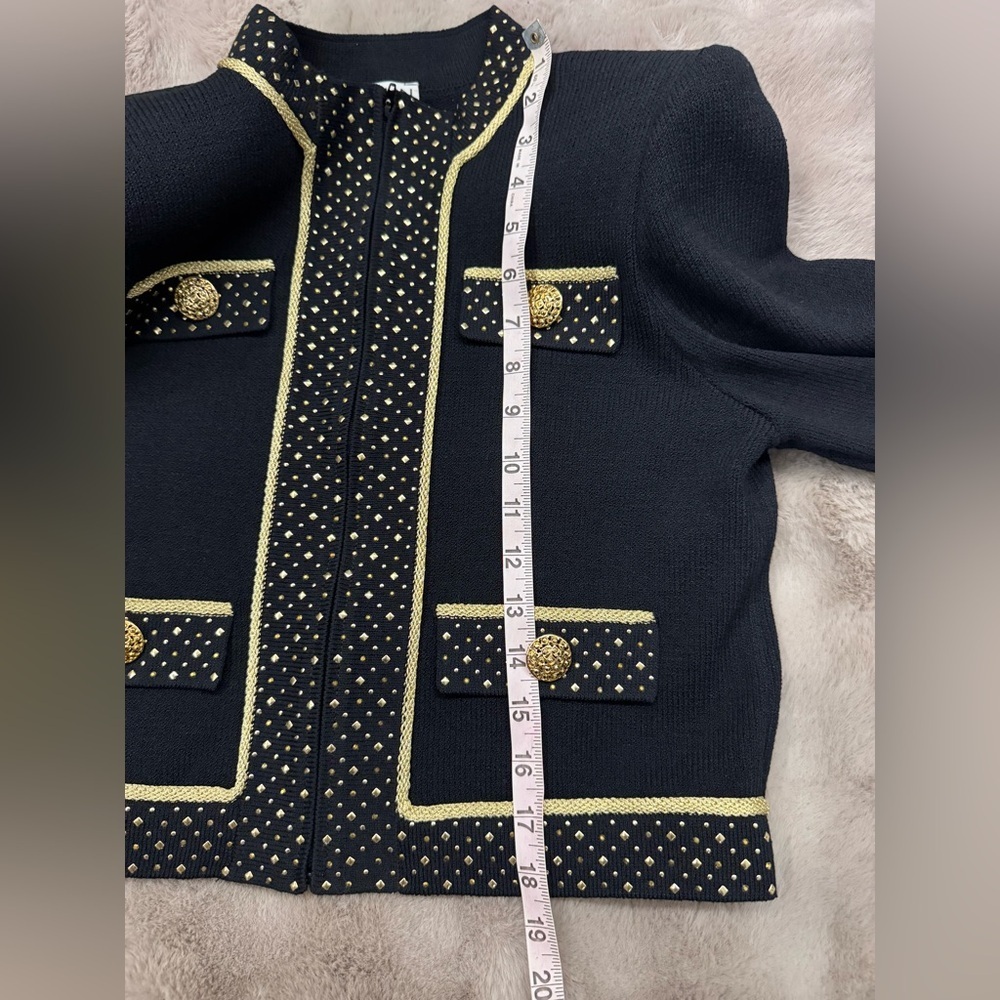 St John Evening Pants Suit Black Studded With Gold Bottons Top P Pants 2 - Picture 7 of 17
